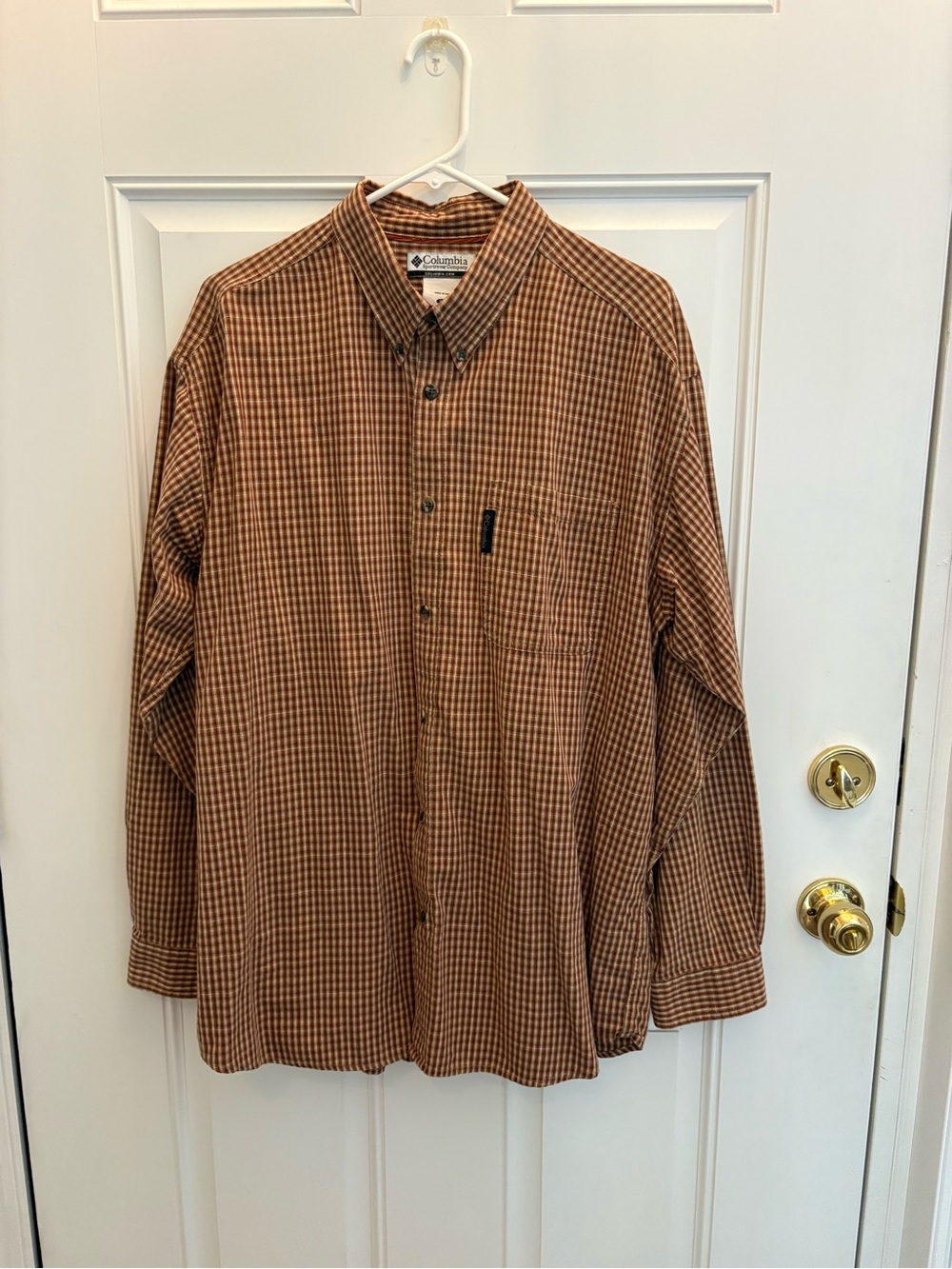 Columbia Men's Tan and Brown Gingham Button-Down Shirt